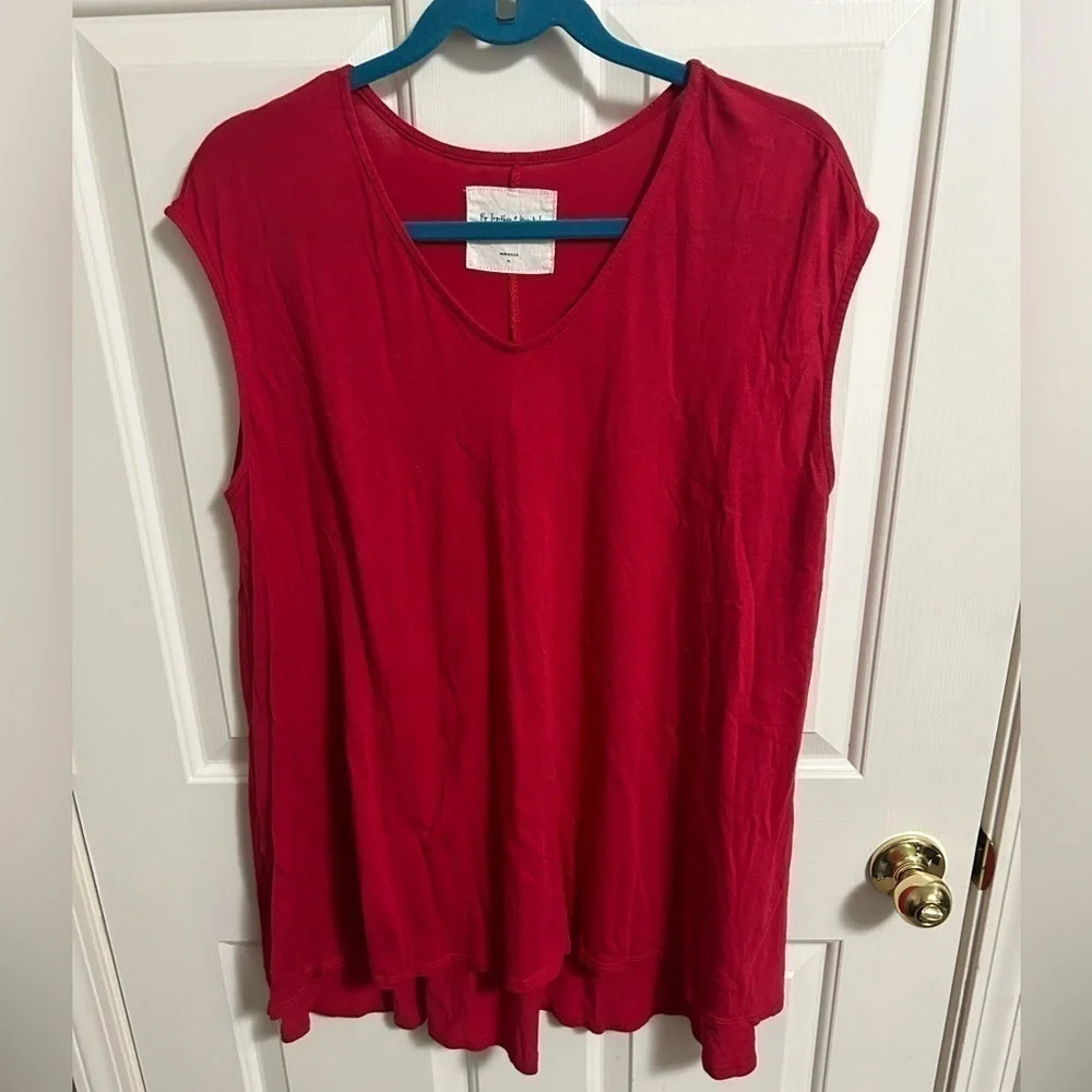 By Together Red Cap Sleeve V-Neck Tunic Top sz XL